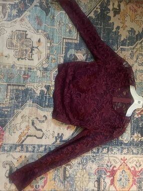 City Triangles Burgundy Lace Long-Sleeve Blouse